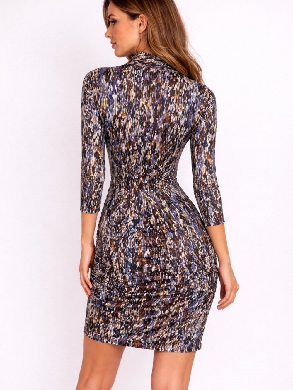 BCBGMAXAZRIA Long Sleeve Cowl Neck Ruched Dress – Size S - Picture 2 of 7